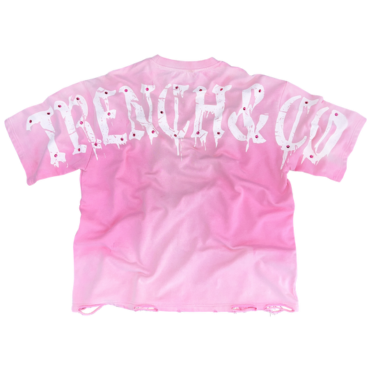 "Trench&Co." PINK Distressed Heavyweight Graphic Tee with Rhinestones | Pre-Order Now Live!