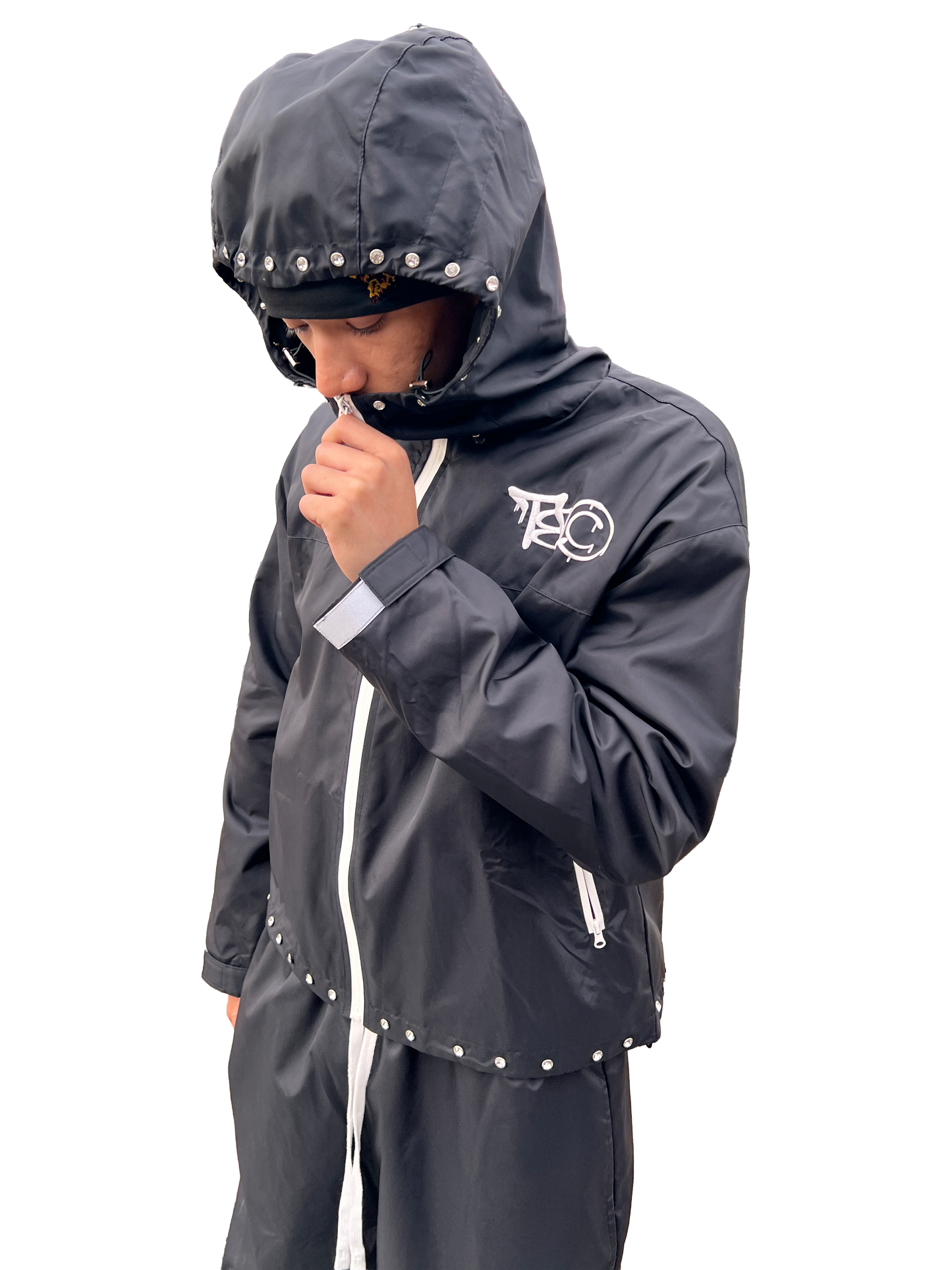 "TRENCH&CO." BLACK NYLON TRACKSUIT