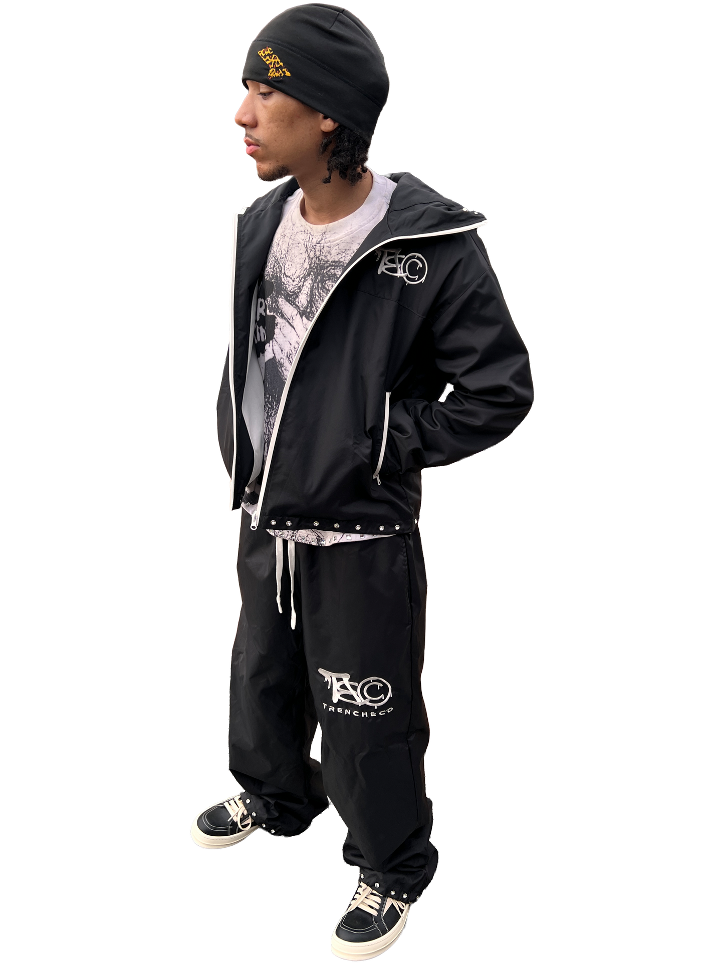 "TRENCH&CO." BLACK NYLON TRACKSUIT