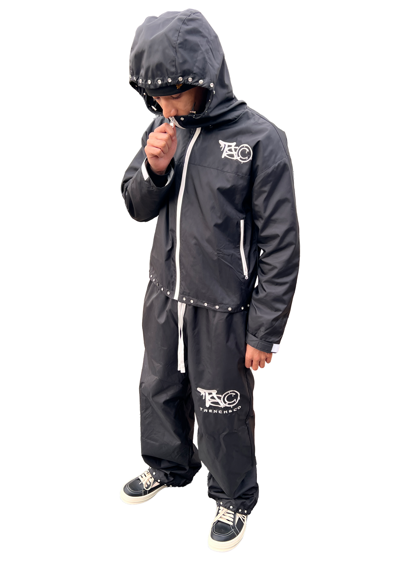 "TRENCH&CO." BLACK NYLON TRACKSUIT