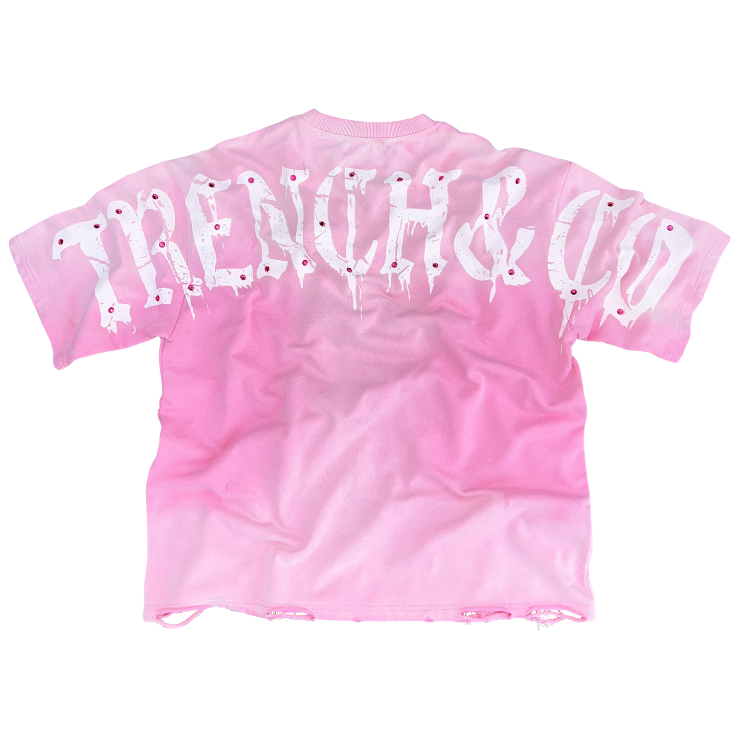 "Trench&Co." PINK Distressed Heavyweight Graphic Tee with Rhinestones | Pre-Order Now Live!