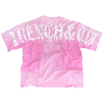 "Trench&Co." PINK Distressed Heavyweight Graphic Tee with Rhinestones | Pre-Order Now Live!