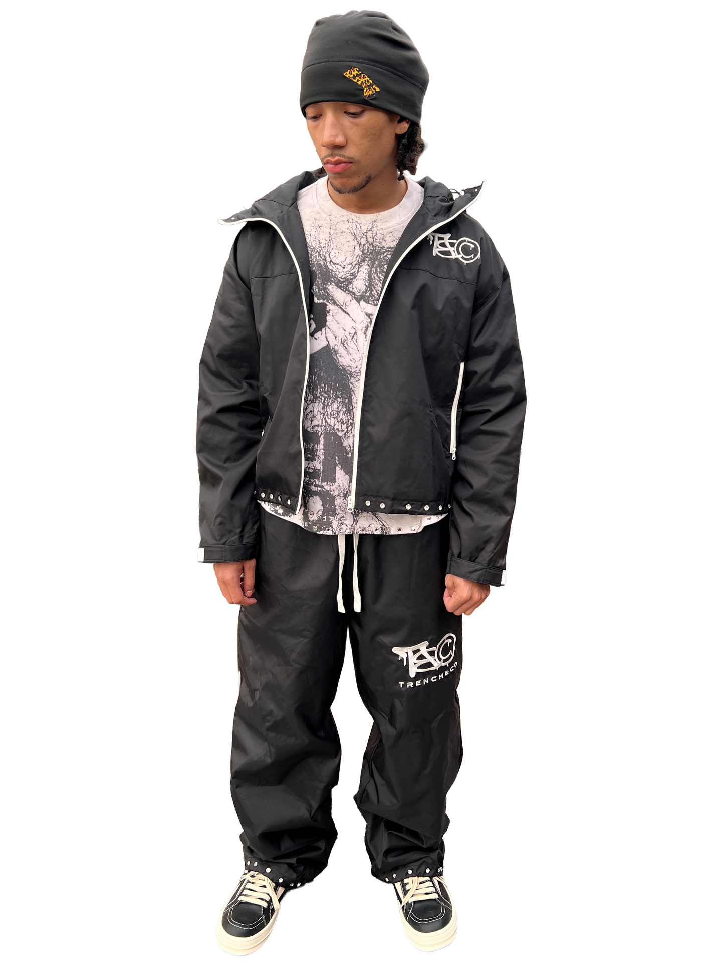 "TRENCH&CO." BLACK NYLON TRACKSUIT