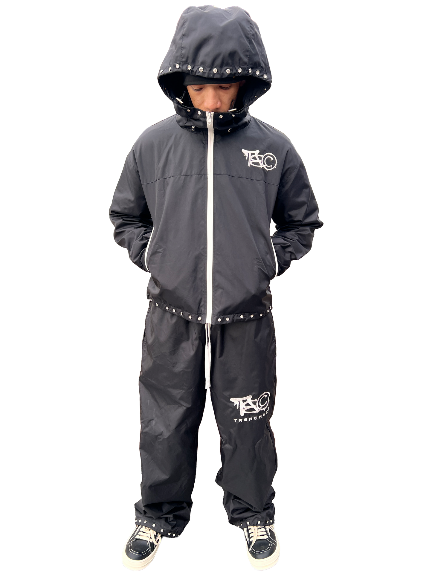"TRENCH&CO." BLACK NYLON TRACKSUIT