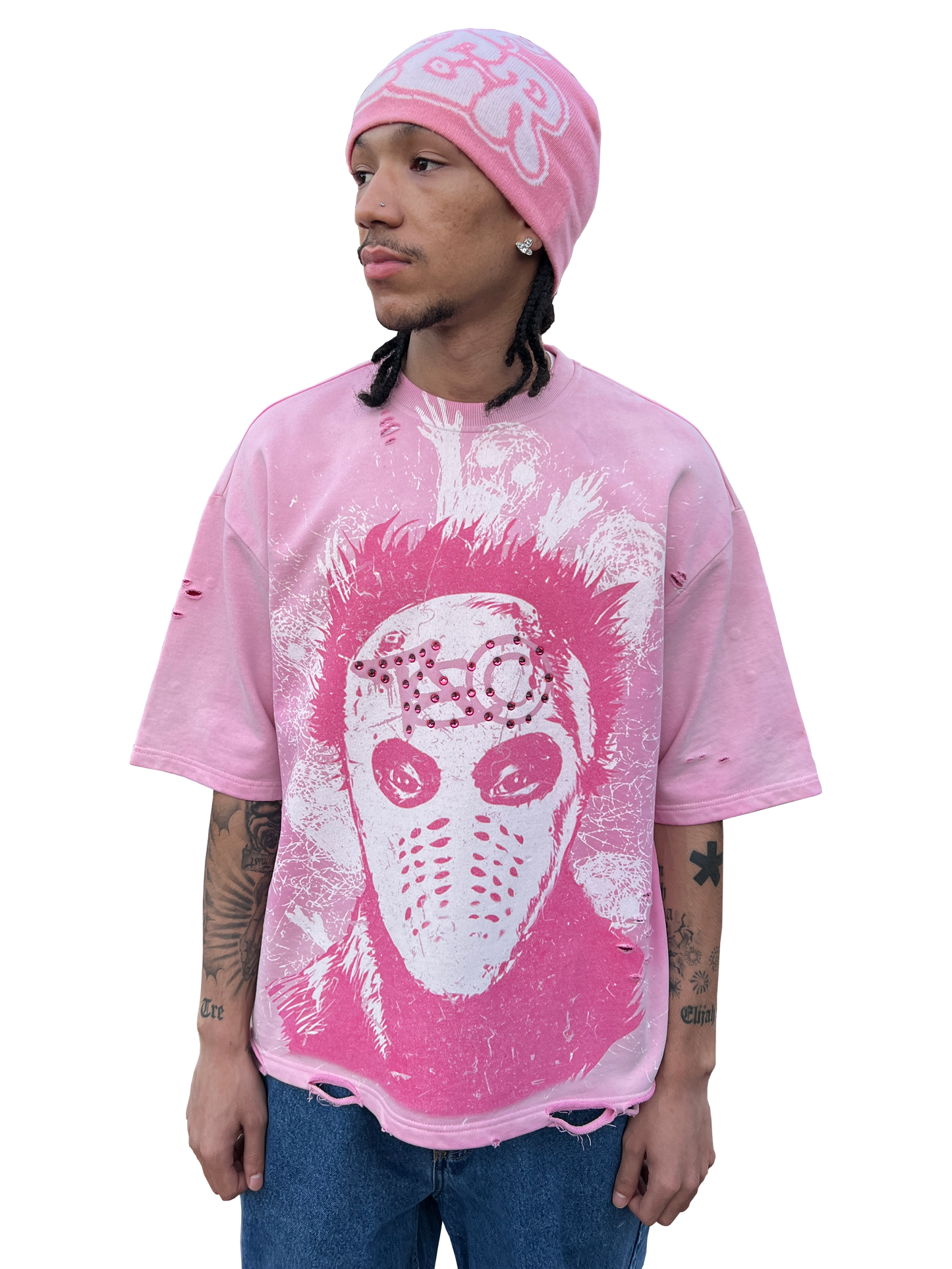 "Trench&Co." PINK Distressed Heavyweight Graphic Tee with Rhinestones | Pre-Order Now Live!