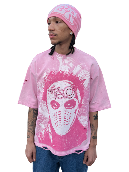 "Trench&Co." PINK Distressed Heavyweight Graphic Tee with Rhinestones | Pre-Order Now Live!