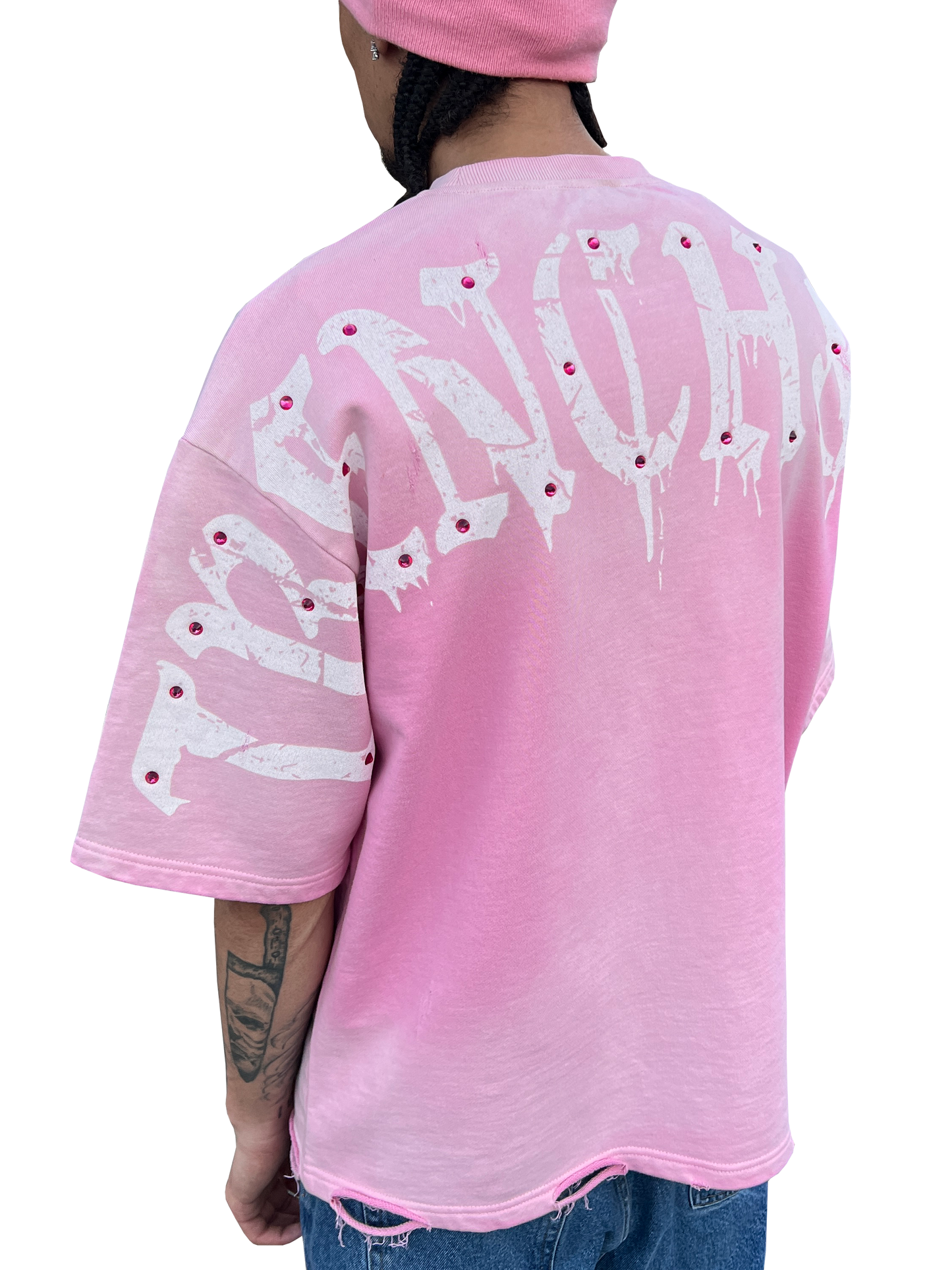 "Trench&Co." PINK Distressed Heavyweight Graphic Tee with Rhinestones | Pre-Order Now Live!